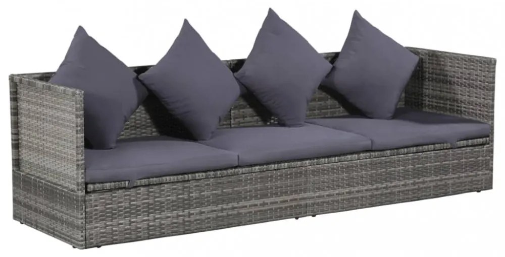 szürke polyrattan kerti ágy 200 x 60 cm