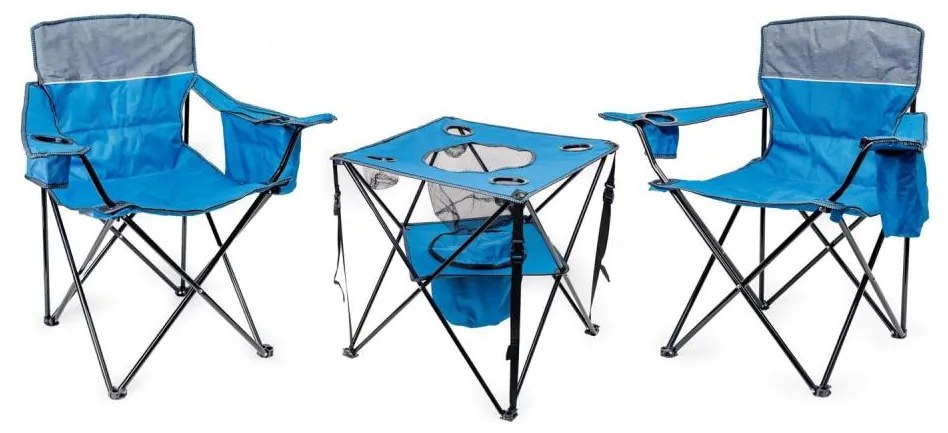 Összecsukható kempingasztal + 2x szék kék