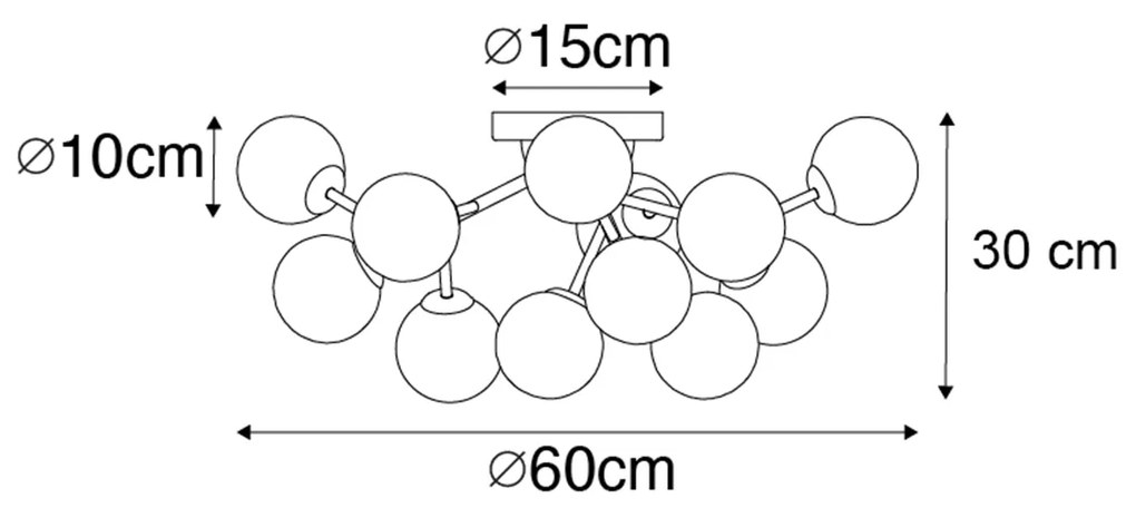 Art Deco mennyezeti lámpa bronz színű borostyán üveggel 12 lámpás - Bianca