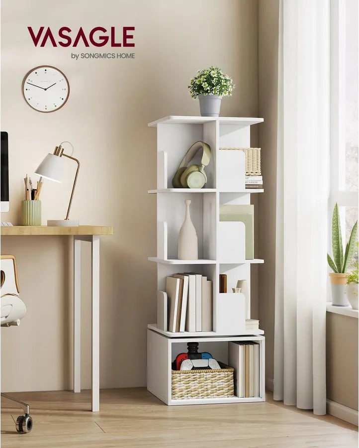 CUSTOS forgatható könyvespolc, 4 szintes tárolószekrény, felhőfehér