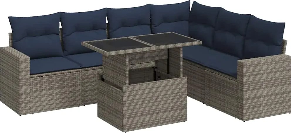vidaXL 7 részes fekete polyrattan akácfa kerti ülőgarnitúra párnával