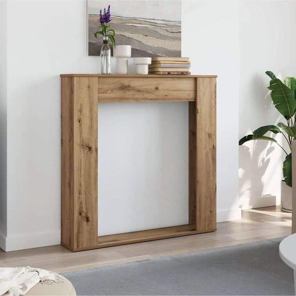 kézműves tölgy színű szerelt fa kandallóburkolat 100x20x100 cm