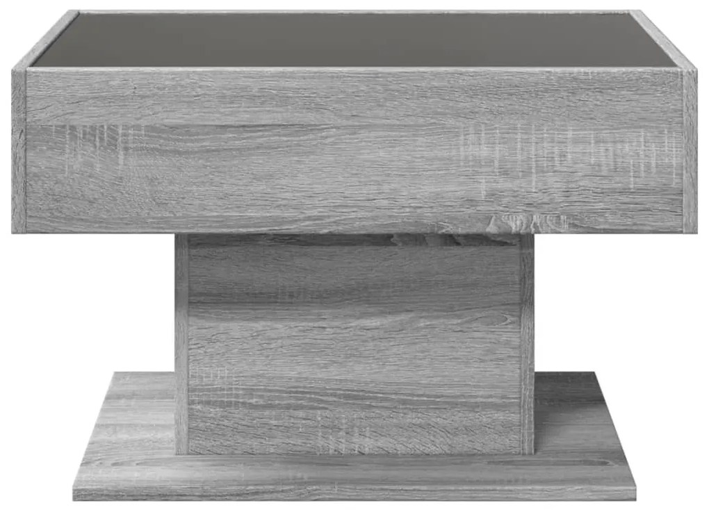 szürke sonoma szerelt fa dohányzóasztal LED-del 70 x 50 x 45 cm