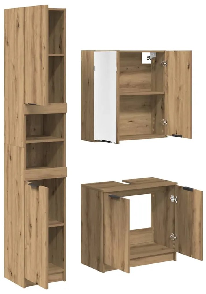 vidaXL Fürdőszobai Szekrény Szett polcokkal Artisan tölgy Faanyag