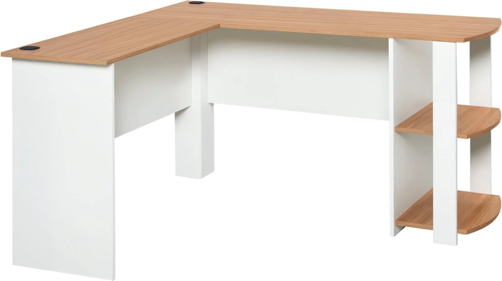 HOMCOM L-alakú PC Számítógép Íróasztal Polcokkal 136x130x72 cm Fa | Aosom