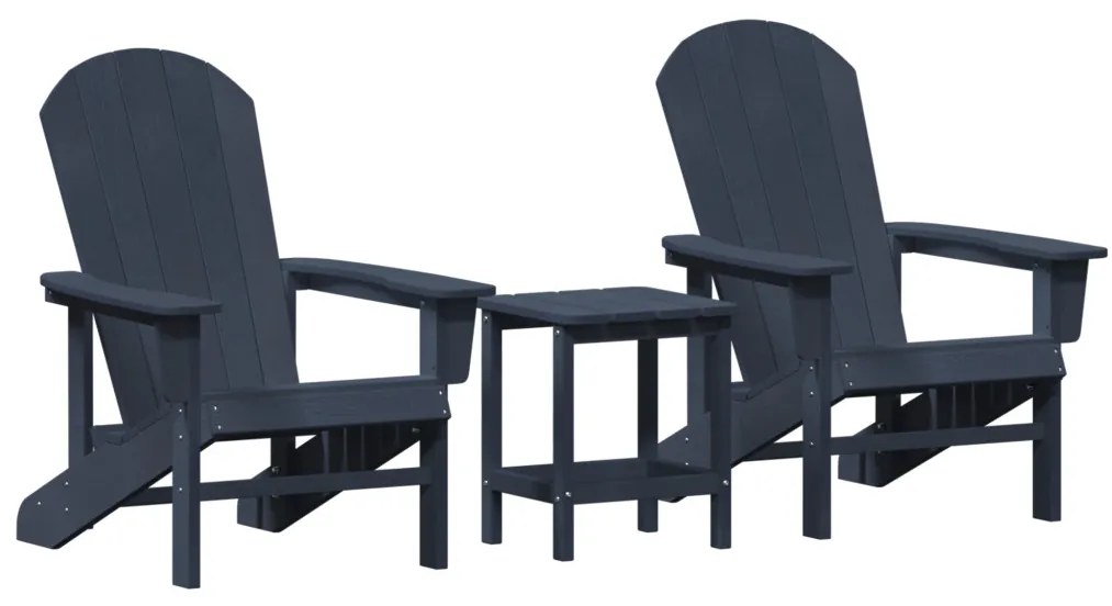 3 Részes Kerti Lounge Készlet Tengerészkék HDPE