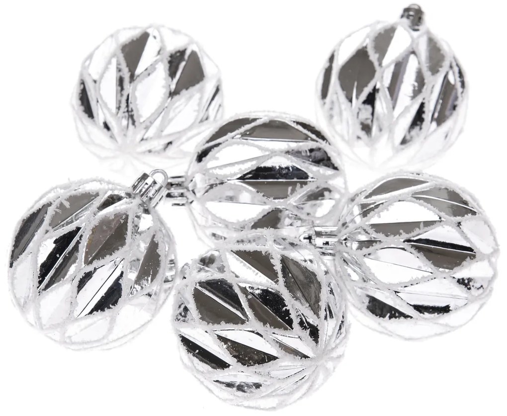 Silver shine karácsonyi díszek szett, 6 db, átmérő 8 cm, műanyag