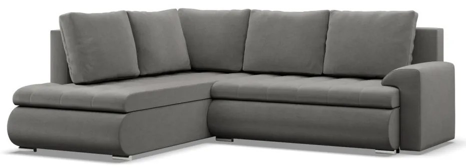 Tokio sarokkanapé, L alakú háttámlával, 2 ágyneműtartóval, bársony, baloldali, világosszürke