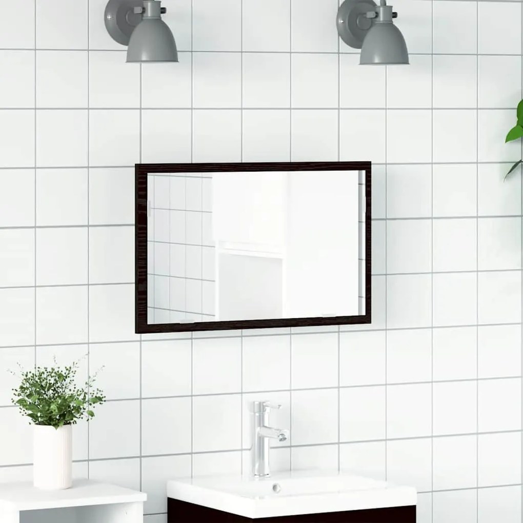 fekete tölgy fürdőszoba tükör LED világítással 60x8,5x37 cm