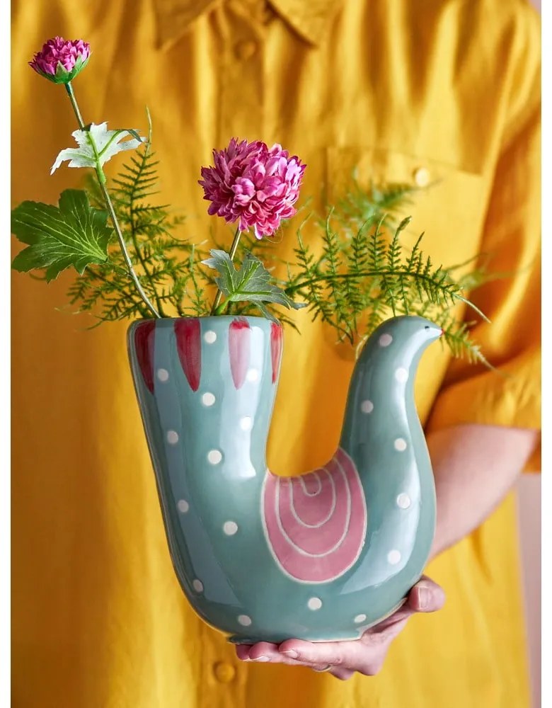 Zöld agyagkerámia kézzel festett váza (magasság 19 cm) Trudy – Bloomingville
