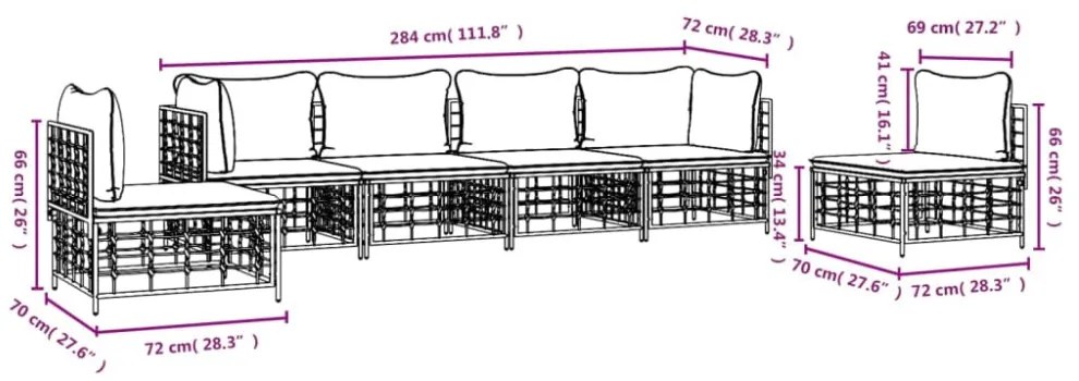vidaXL 6 részes antracitszürke polyrattan kerti ülőgarnitúra párnákkal