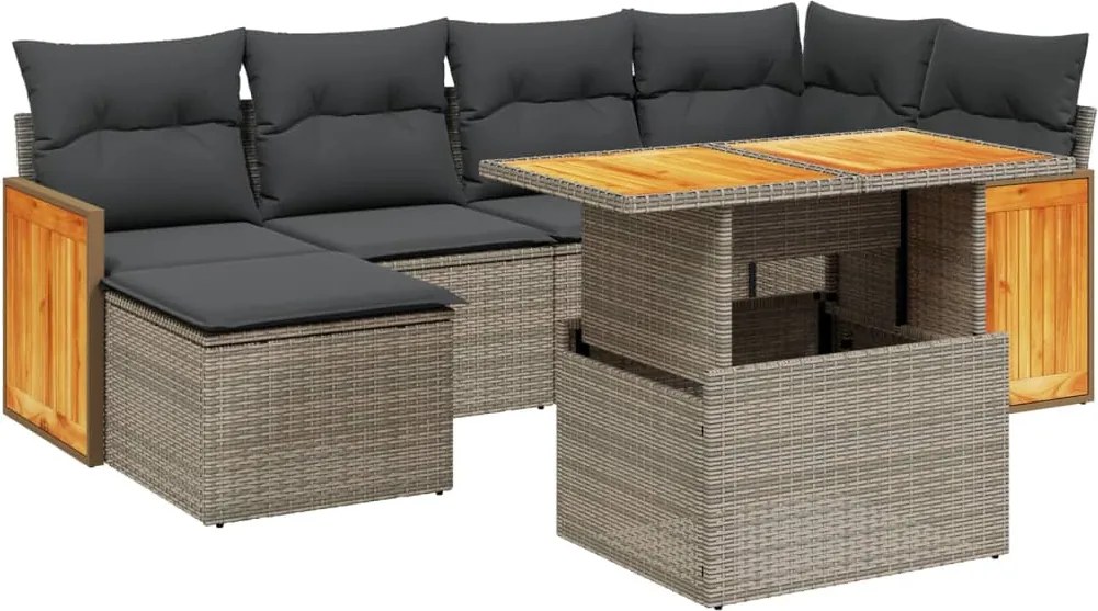 vidaXL 7 részes szürke polyrattan kerti ülőgarnitúra párnákkal