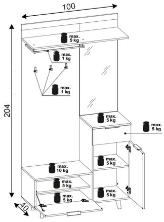Előszobafal SVEN tükörrel, barna/grafit