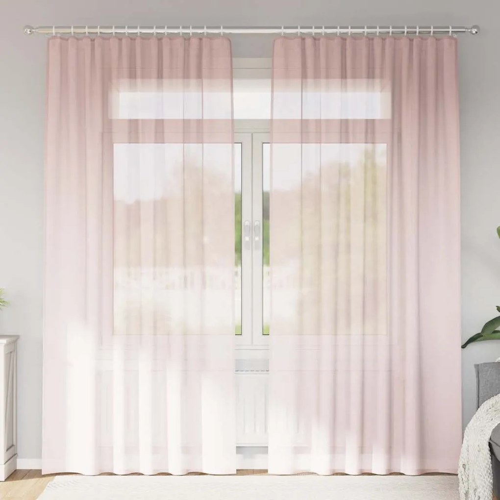 2 db világos rózsaszínű fátyolfüggönyök hurokkal 140x245 cm