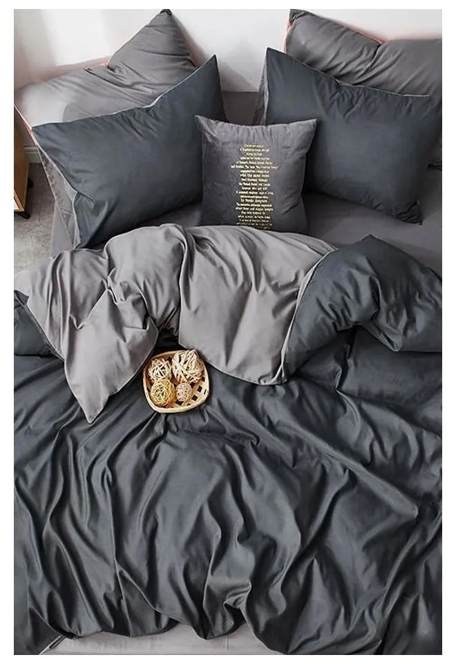 Szürke-antracitszürke egyszemélyes-hosszabbított pamut ágyneműhuzat lepedővel 160x220 cm – Mila Home