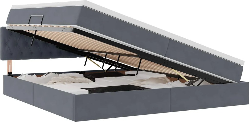 vidaXL Tárolós Ágy matracmal Sötétszürke 200 x 200 cm Bársony