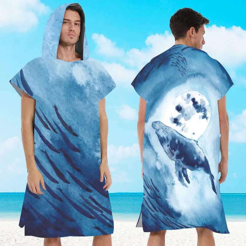 Poncsó törölköző WHALES kék 80×145 cm