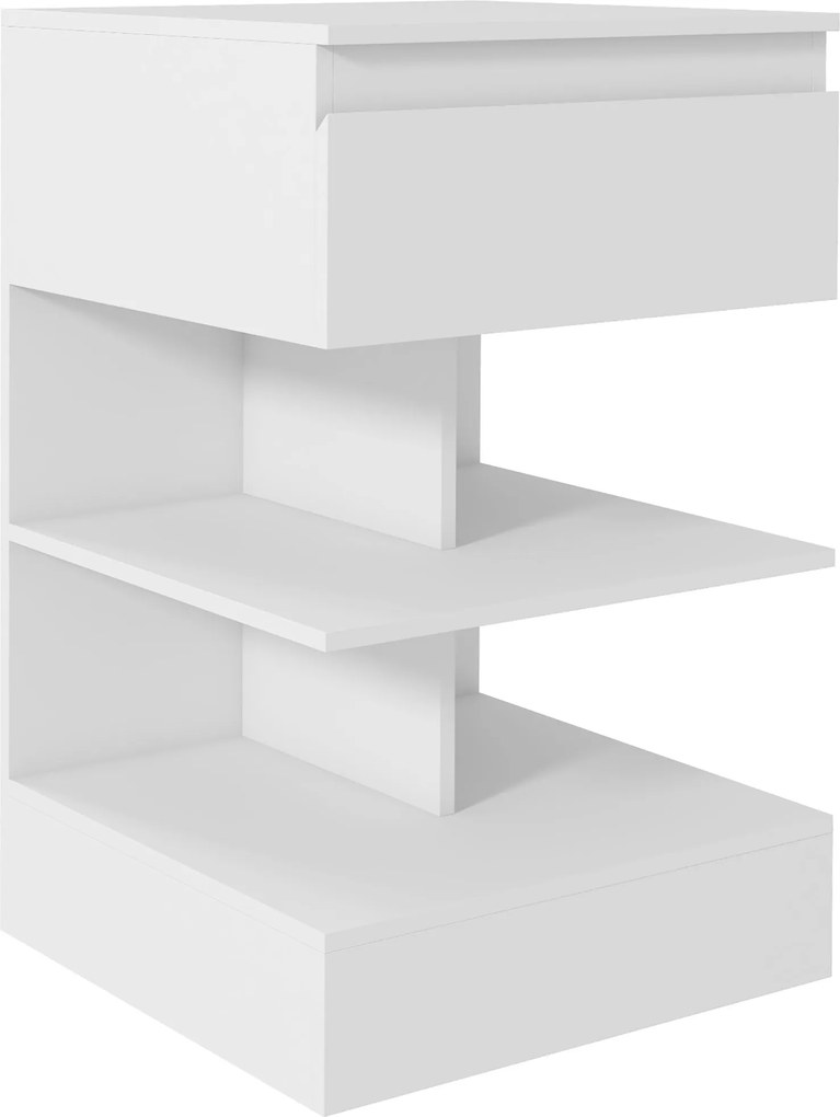 HOMCOM Éjjeliszekrény Fiókos és 2 Nyitott Polccal Hálószobához, Nappalihoz, Ágyhoz, Irodához Modern Stílusban 39x39x65 cm Fehér | Aosom