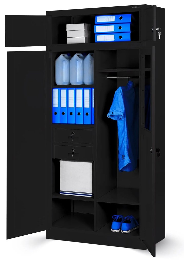 BORYS többrekeszes fém öltözőszekrény, 900 x 1850 x 500, fekete