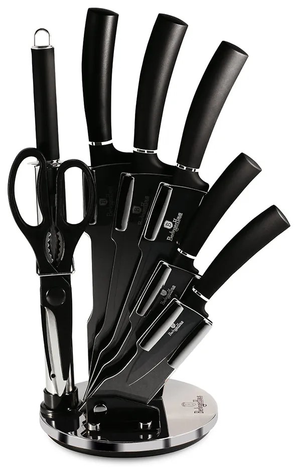 Matt fekete 8 részes rozsdamentes acél késkészlet akril állvánnyal Berlinger Haus Matte Black