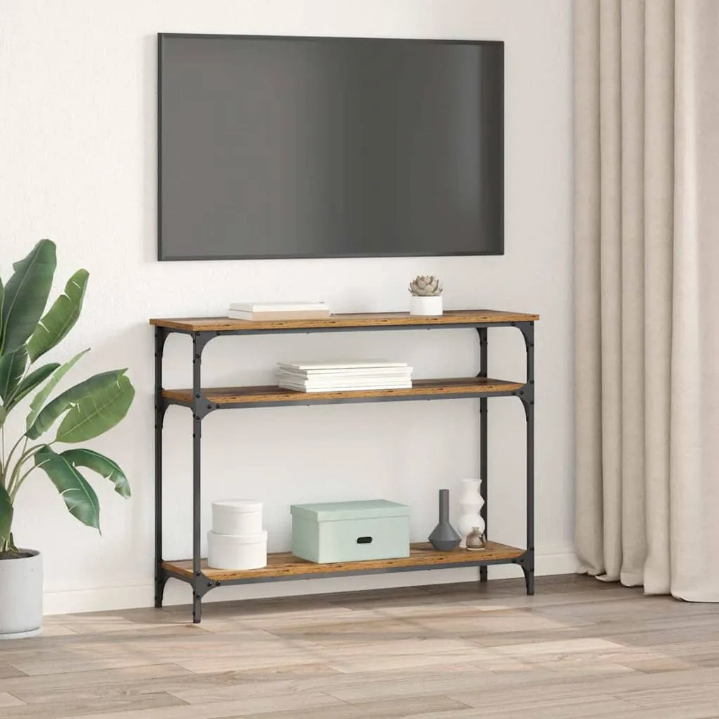 vidaXL Konzolasztal polcokkal Öreg fa 100 x 29 x 75 cm Faanyag
