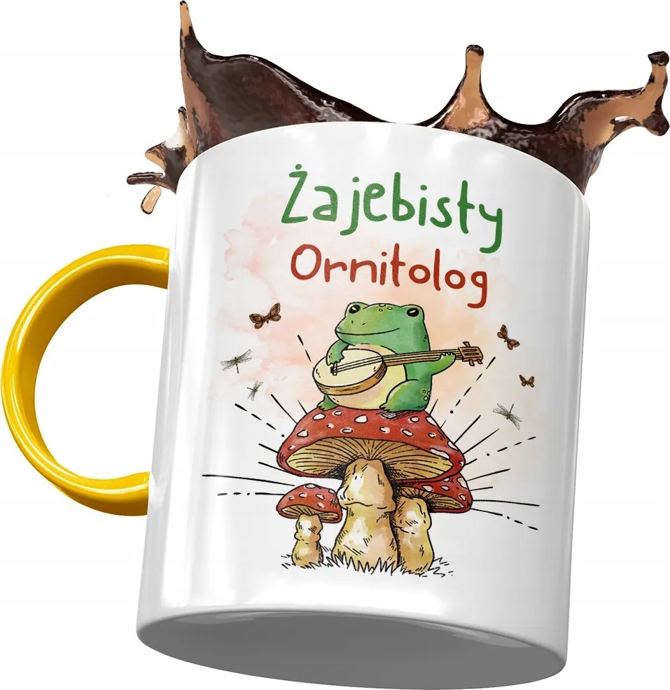 Sárga Bögre Ornitológusnak Békás Ornitológus Nyomtatott Fotóval