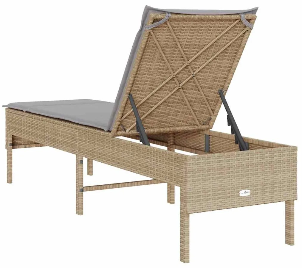 bézs polyrattan napozóágy párnával 55x200x44 cm