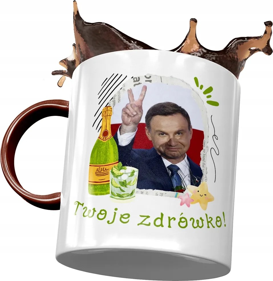 Bordó bögre Andrzej Duda PiS elnök Ajándék Nyomtatott fényképpel