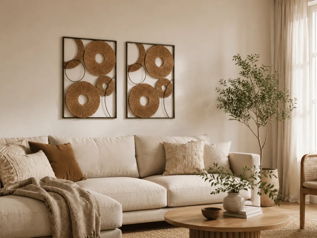 2 db faldekorációs készlet CIRCLES fém, 48x68 cm, barna