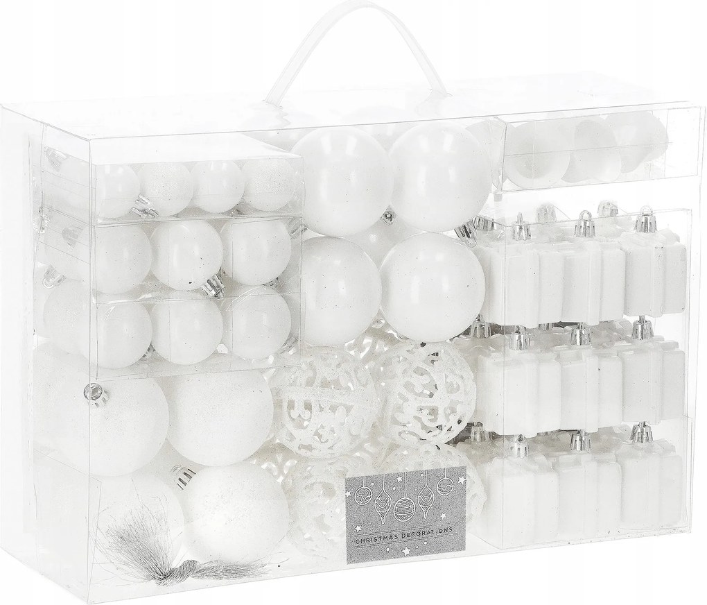 Karácsonyfadísz Törhetetlen Karácsonyfa Szett XXL 101db-os Fehér Csúcs Spicc