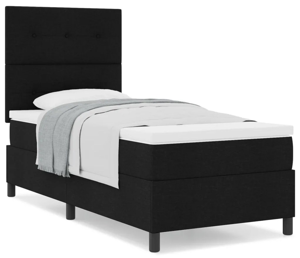 Box Spring Ágy Matraccal Fekete 90x200 cm Szövet