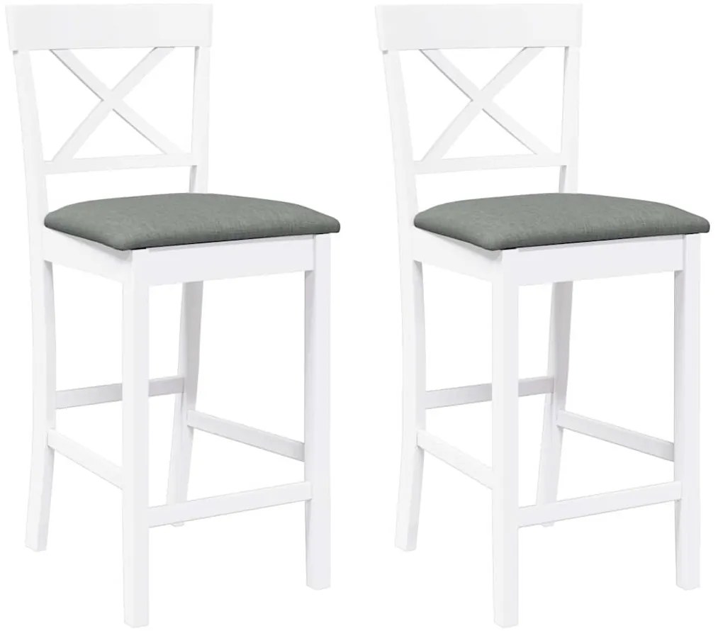 2 db fehér tömörfa gumiból bárszékek párnákkal