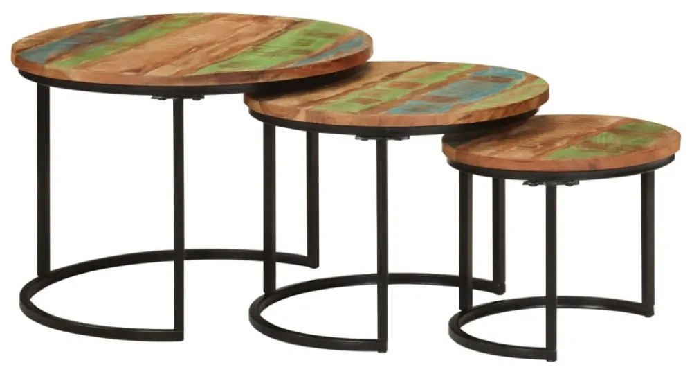 3 db tömör újrahasznosított fa rakásolható asztal