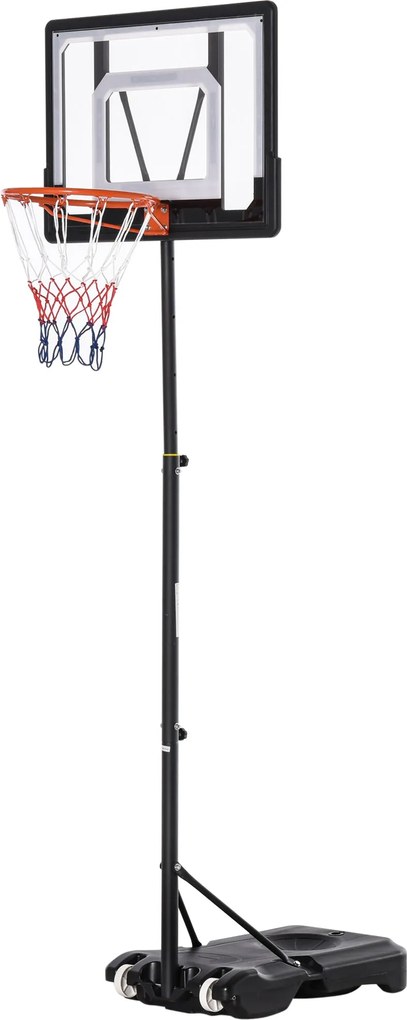 HOMCOM Mobil Kosárlabdastand Kerekekkel 83x55cm Palánkkal, Hordozható Kosárlabda Kar állvány, állítható Kar Magasság 156-210 cm, Kosárlabda Rendszer G