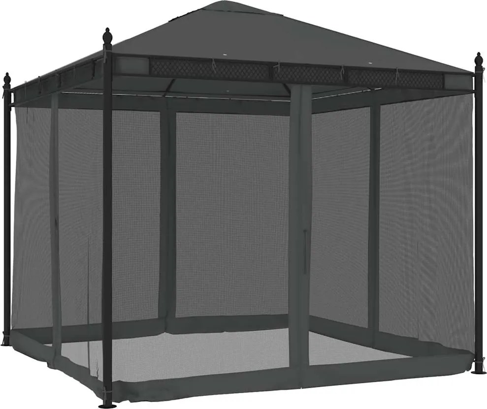 vidaXL antracitszürke acél pavilon hálós oldalakkal 2,93 x 2,93 m
