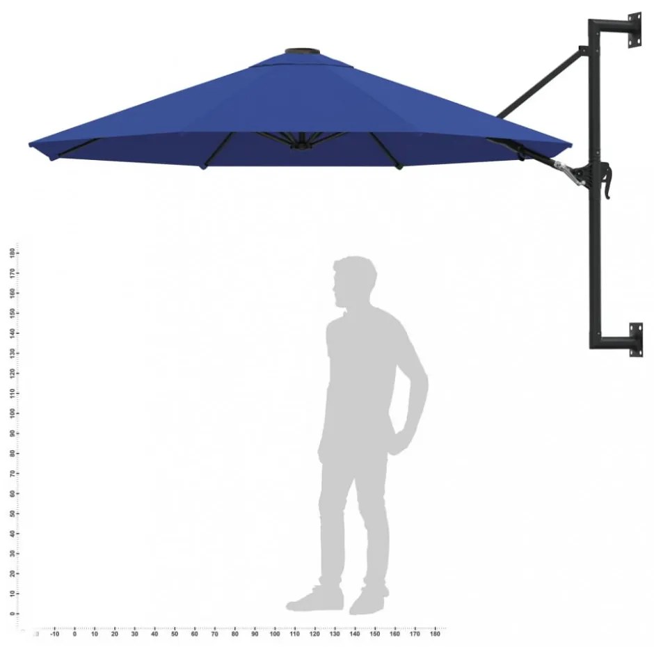 kék falra szerelhető napernyő fémrúddal 300 cm