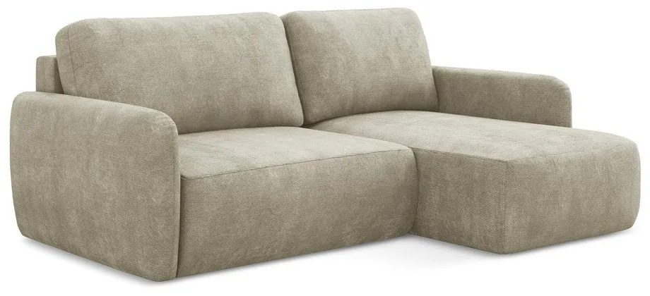 Bézs zsenília kinyitható-tárolóhelyes sarokkanapé (jobb oldali-heverő résszel) Lilo – Makamii