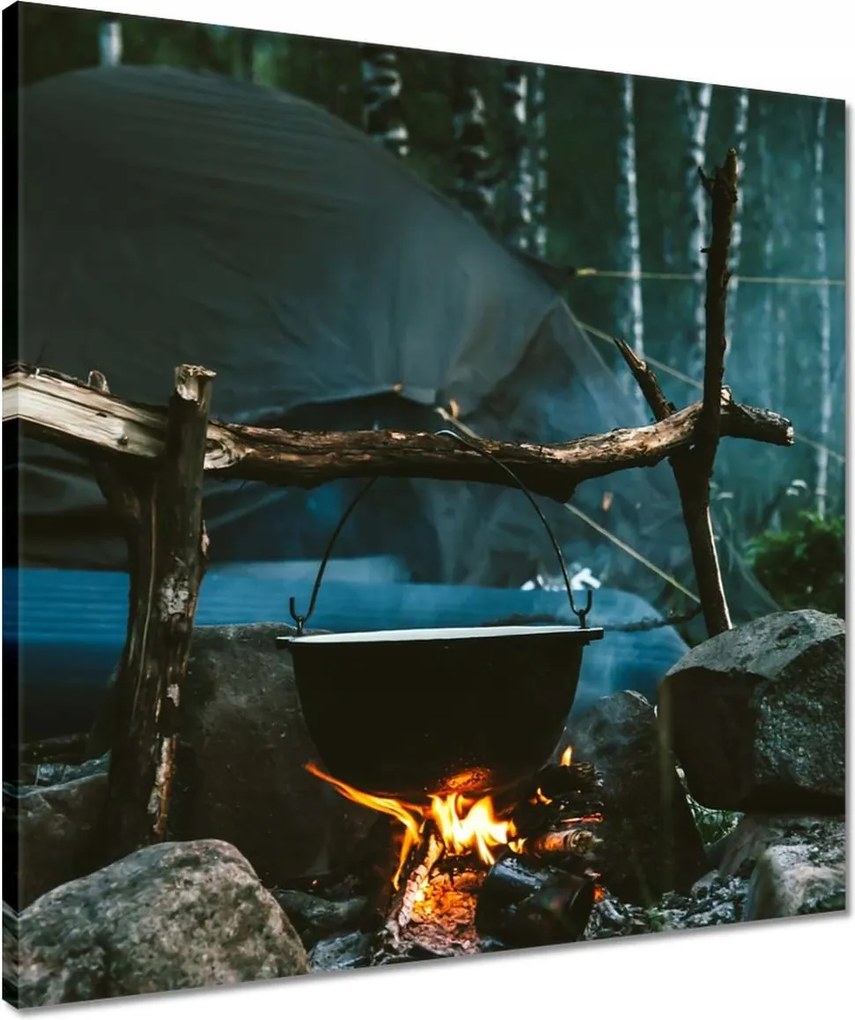 Vászonkép 50x50 Tábor éjszaka erdő tűz