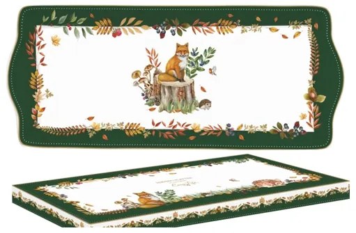 Forest Dream őszi porcelán kínáló tálca 35x15 cm dobozban Easy Life