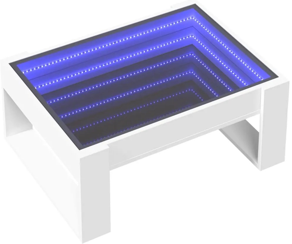 Fehér végtelen hatású LED-es dohányzóasztal 70 x 53 x 30 cm