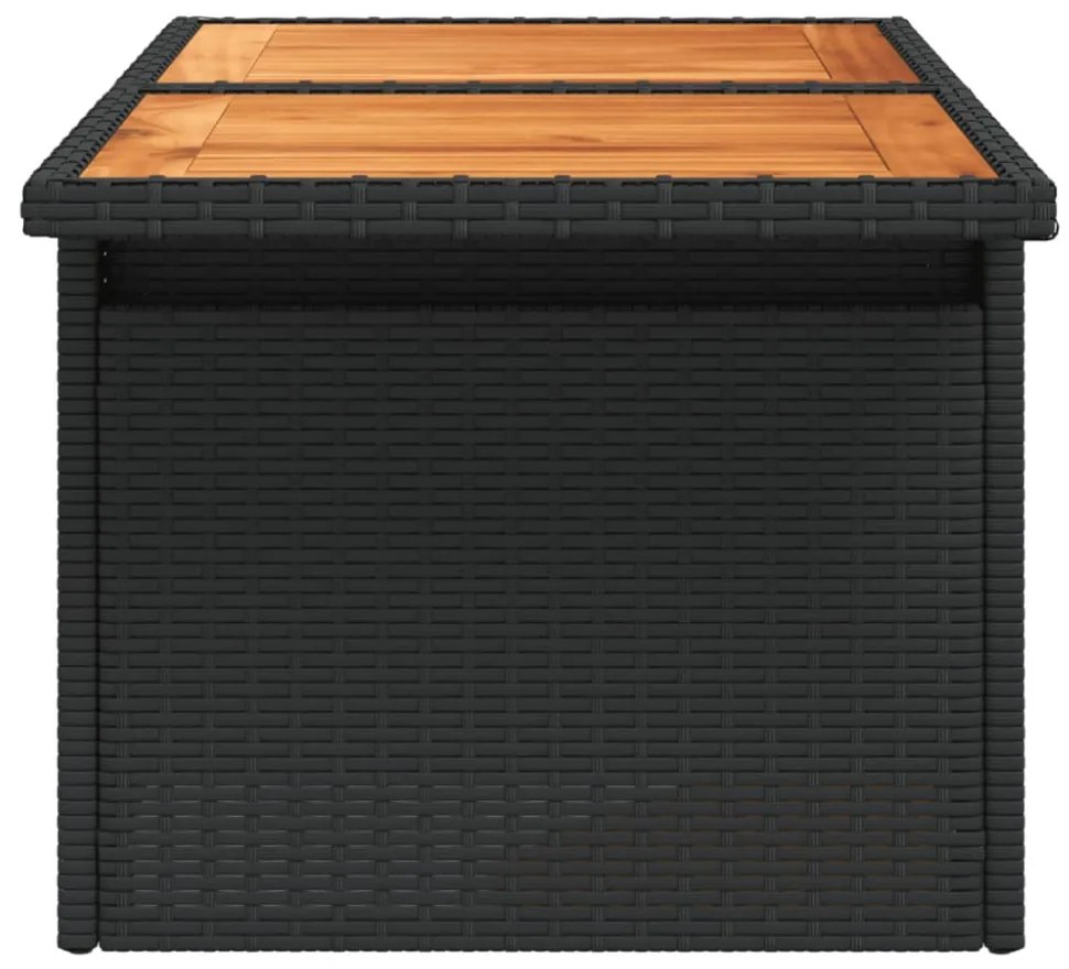 fekete polyrattan és akácfa kerti asztal 100 x 55 x 73 cm