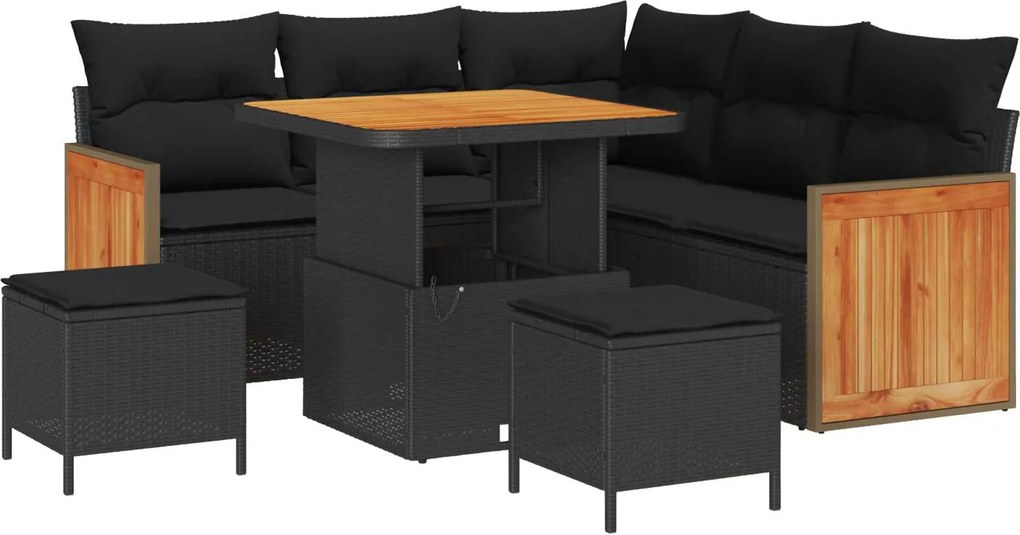 vidaXL Kerti Kanapé Szett párnával 9 pcs Fekete polirattan