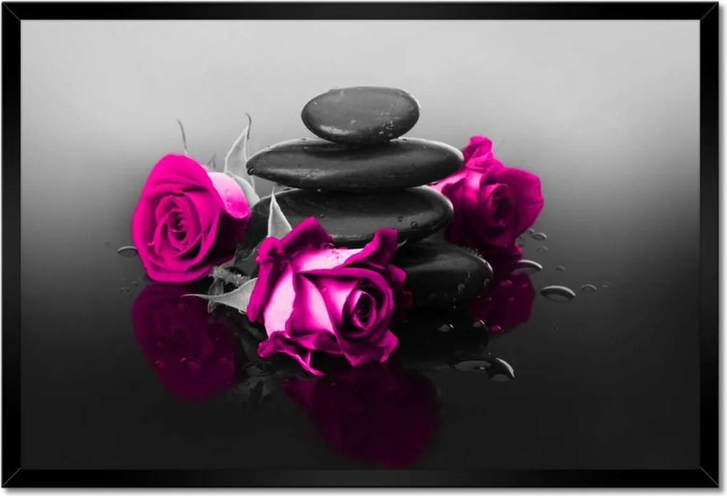 Poszter keretben 60x40 Rózsaszín rózsa Spa Wellness