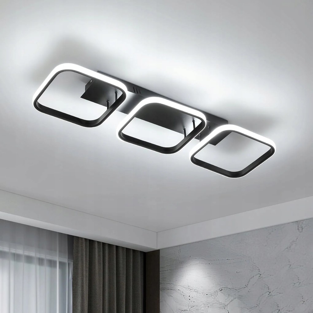 Modern Led Mennyezeti Lámpa, Négyzet Alakú, Fekete, 78cm, 45W, 6500K, Nappaliba