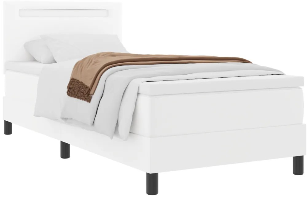 Boxspring Ágy Matraccal - Fehér 100x200 cm Műbőrből.
