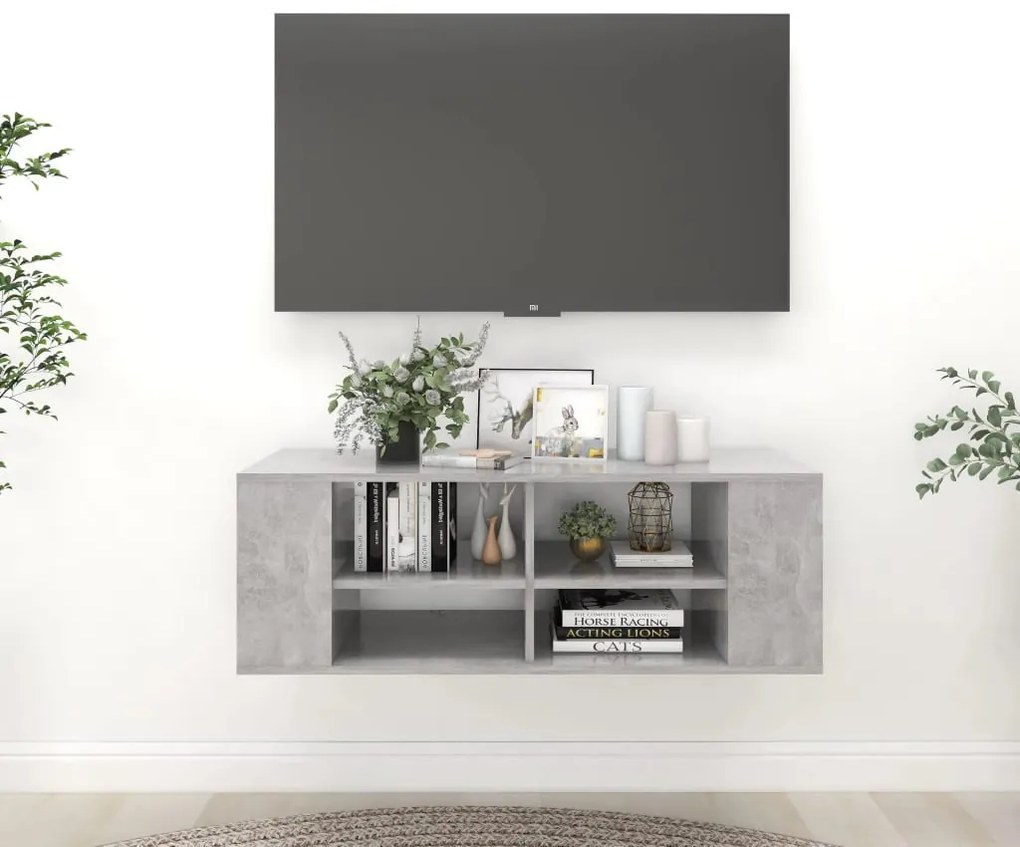 betonszürke szerelt fa falra szerelhető TV-szekrény 102x35x35cm