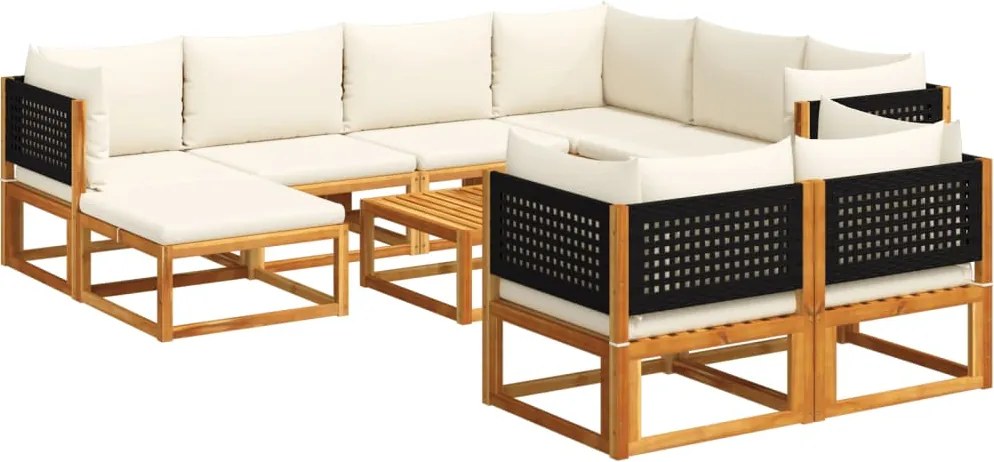 vidaXL 10 darabos akácfa és rattan kerti kanapégarnitúra párnákkal
