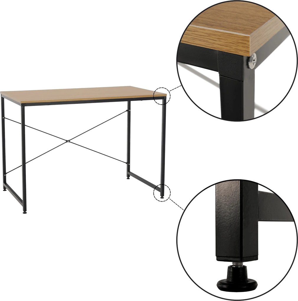 Íróasztal tölgy/fekete, 100x60 cm, MELLORA