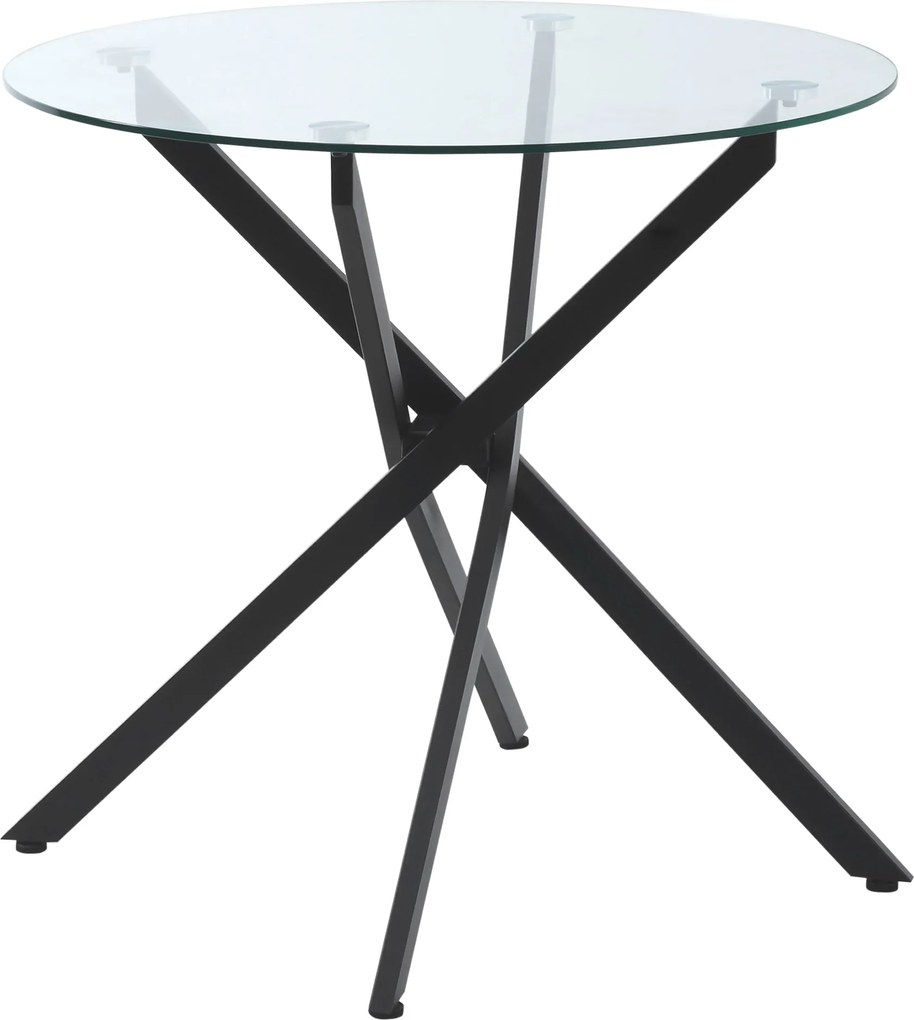 HOMCOM Kerek Étkezőasztal 4 Fő Részére, Kerek Tippantóasztal Keresztlábakkal, Edzett Üveg Asztallap, Étkezőbe, Konyhába, Ø80 x 75 cm, Modern Dizájn, F