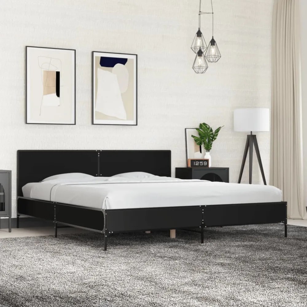 fekete szerelt fa és fém ágykeret 180 x 200 cm